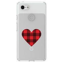 DistinctInk® Clear Shockproof Hybrid Case for Apple iPhone / Samsung Galaxy / Google Pixel - Buffalo Heart - Red Black Plaid