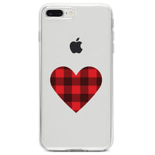 DistinctInk® Clear Shockproof Hybrid Case for Apple iPhone / Samsung Galaxy / Google Pixel - Buffalo Heart - Red Black Plaid