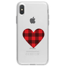 DistinctInk® Clear Shockproof Hybrid Case for Apple iPhone / Samsung Galaxy / Google Pixel - Buffalo Heart - Red Black Plaid