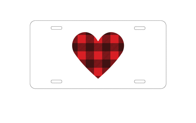 DistinctInk Custom Aluminum Decorative Vanity Front License Plate - Buffalo Heart - Red Black Plaid