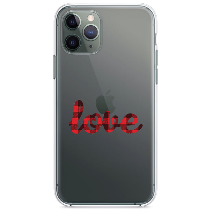 DistinctInk® Clear Shockproof Hybrid Case for Apple iPhone / Samsung Galaxy / Google Pixel - Buffalo Love - Red Black Plaid