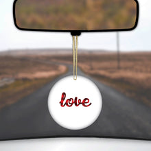 DistinctInk® Hanging Ceramic Christmas Tree Ornament with Gold String - Great Gift / Present - 2 3/4 inch Diameter - Buffalo Love - Red Black Plaid