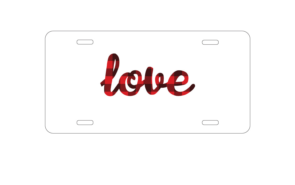 DistinctInk Custom Aluminum Decorative Vanity Front License Plate - Buffalo Love - Red Black Plaid