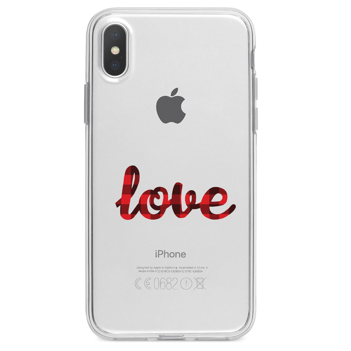 Buffalo Love, Red Black Plaid Clear Shockproof iPhone Case, view 2