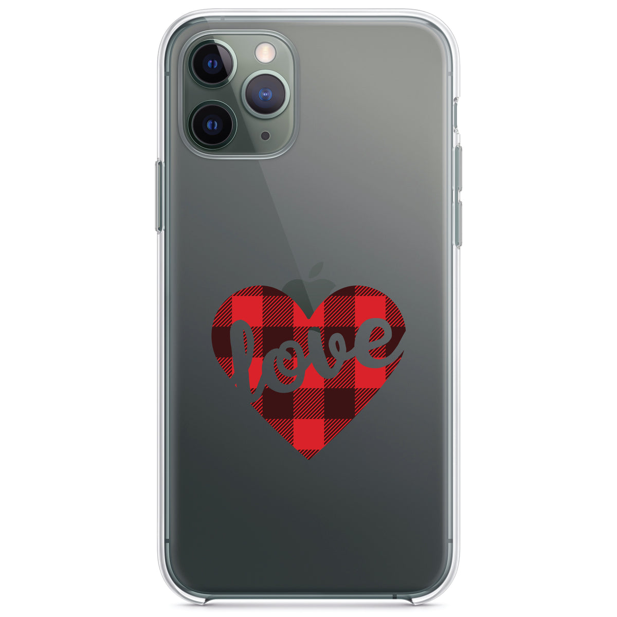 Buffalo Love Heart, Red Black Plaid Clear Shockproof iPhone Case