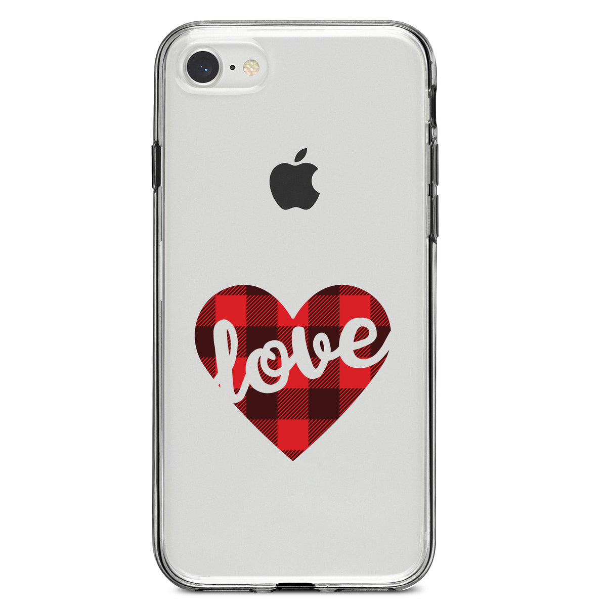 Buffalo Love Heart, Red Black Plaid Clear Shockproof iPhone Case, view 5