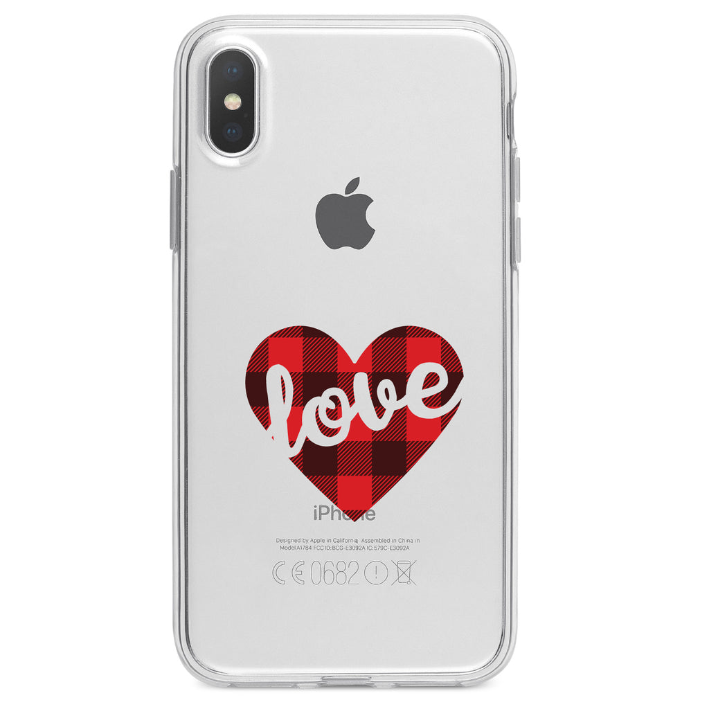 Buffalo Love Heart, Red Black Plaid Clear Shockproof iPhone Case, view 4