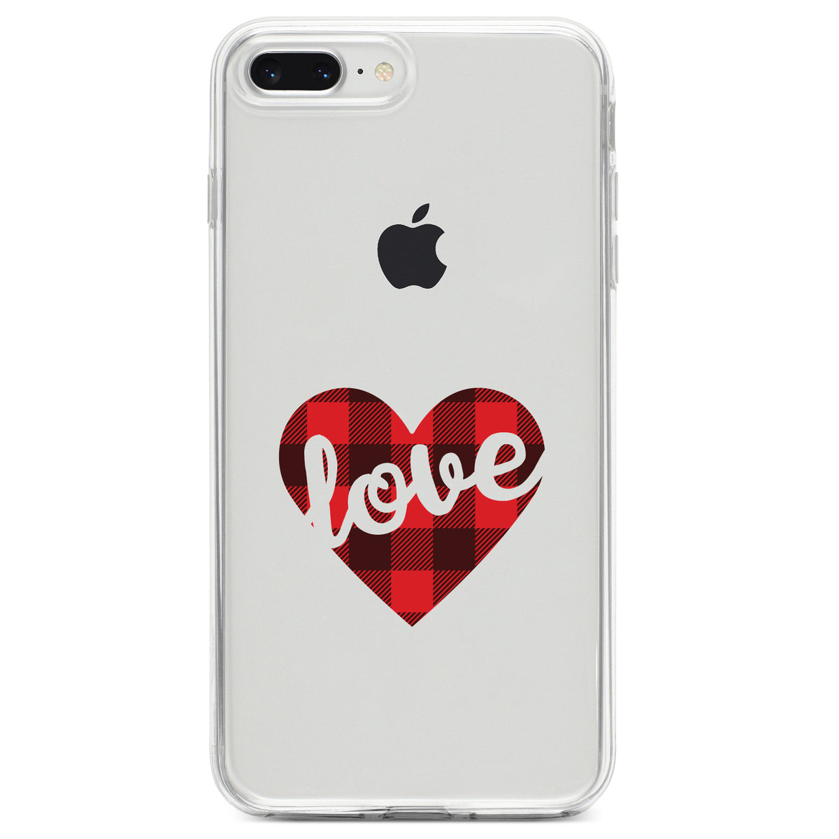 Buffalo Love Heart, Red Black Plaid Clear Shockproof iPhone Case, view 6