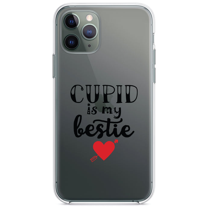 DistinctInk® Clear Shockproof Hybrid Case for Apple iPhone / Samsung Galaxy / Google Pixel - Cupid is My Bestie - Heart - Valentine