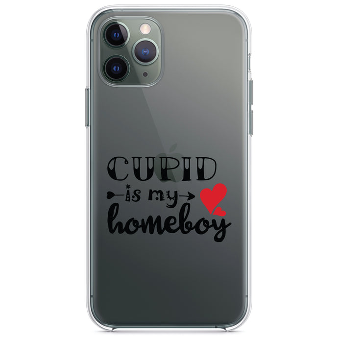 DistinctInk® Clear Shockproof Hybrid Case for Apple iPhone / Samsung Galaxy / Google Pixel - Cupid is My Homeboy - Heart - Valentine