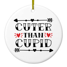 DistinctInk® Hanging Ceramic Christmas Tree Ornament with Gold String - Great Gift / Present - 2 3/4 inch Diameter - Cuter Than Cupid - Valentine