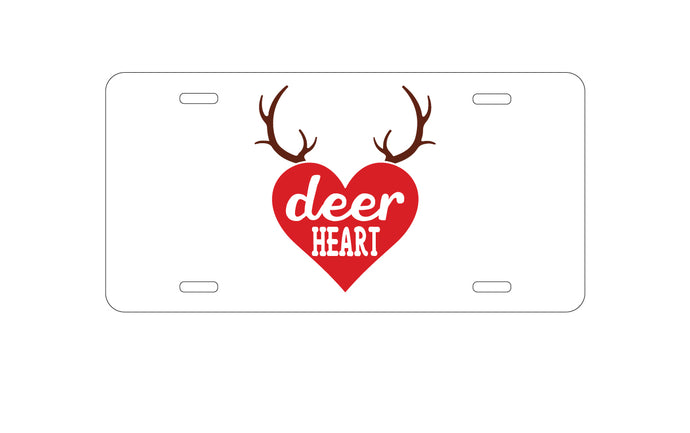 DistinctInk Custom Aluminum Decorative Vanity Front License Plate - Deer Heart - Red Antlers