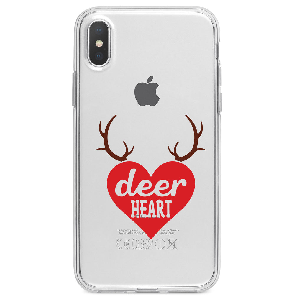 Deer Heart, Red Antlers Clear Shockproof iPhone Case, view 2