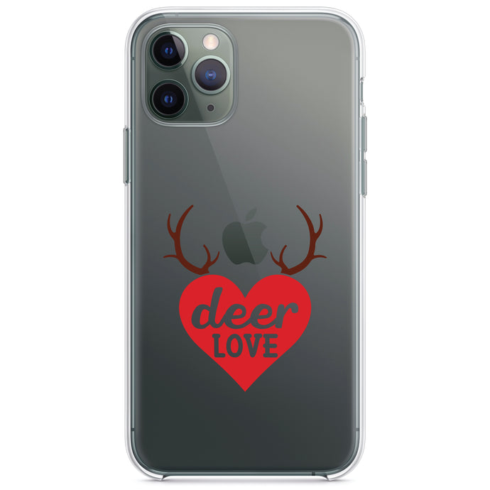 DistinctInk® Clear Shockproof Hybrid Case for Apple iPhone / Samsung Galaxy / Google Pixel - Deer Love - Red Antlers