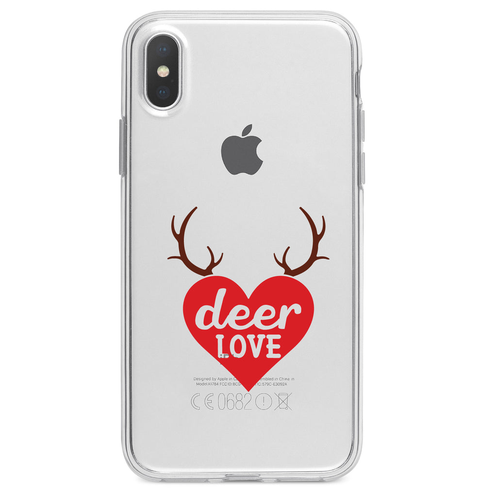 Deer Love, Red Antlers Clear Shockproof iPhone Case, view 4