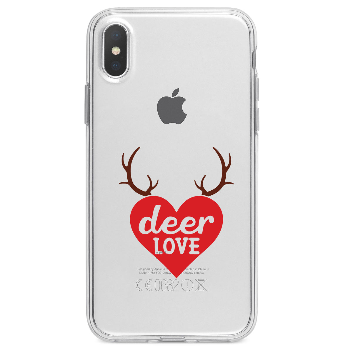 Deer Love, Red Antlers Clear Shockproof iPhone Case, view 2