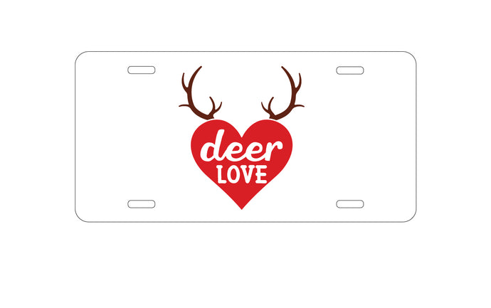 DistinctInk Custom Aluminum Decorative Vanity Front License Plate - Deer Love - Red Antlers