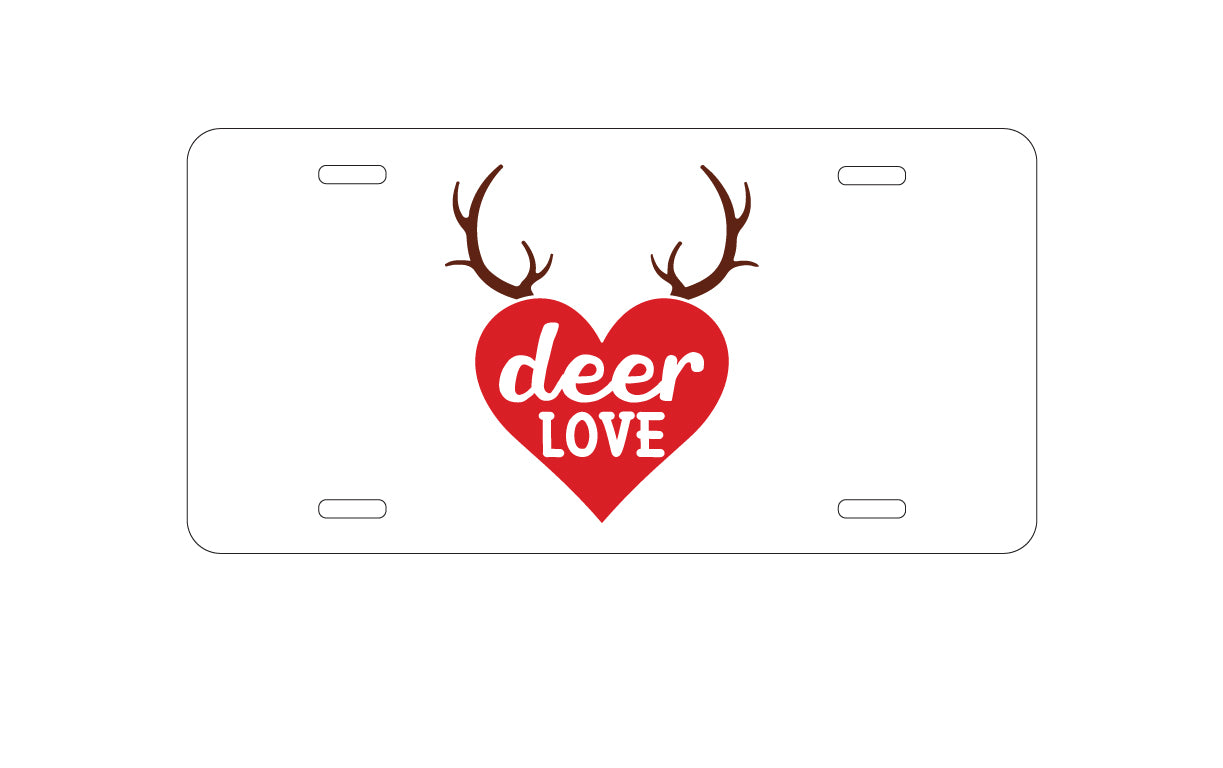 DistinctInk Custom Aluminum Decorative Vanity Front License Plate - Deer Love - Red Antlers