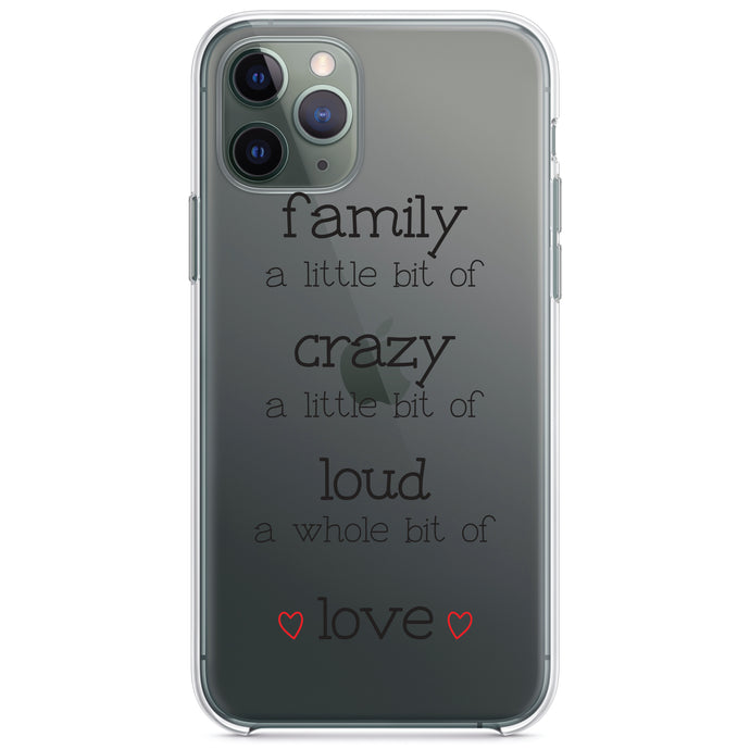 DistinctInk® Clear Shockproof Hybrid Case for Apple iPhone / Samsung Galaxy / Google Pixel - Family Crazy Loud Love Hearts