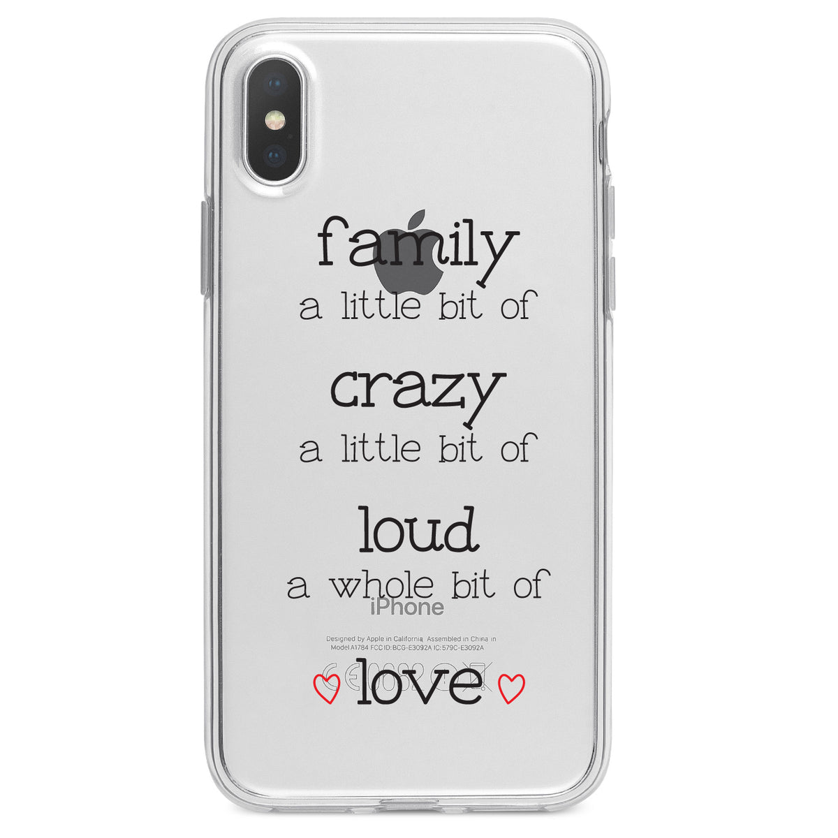 Family Crazy Loud Love Hearts Clear Shockproof iPhone Case, view 3