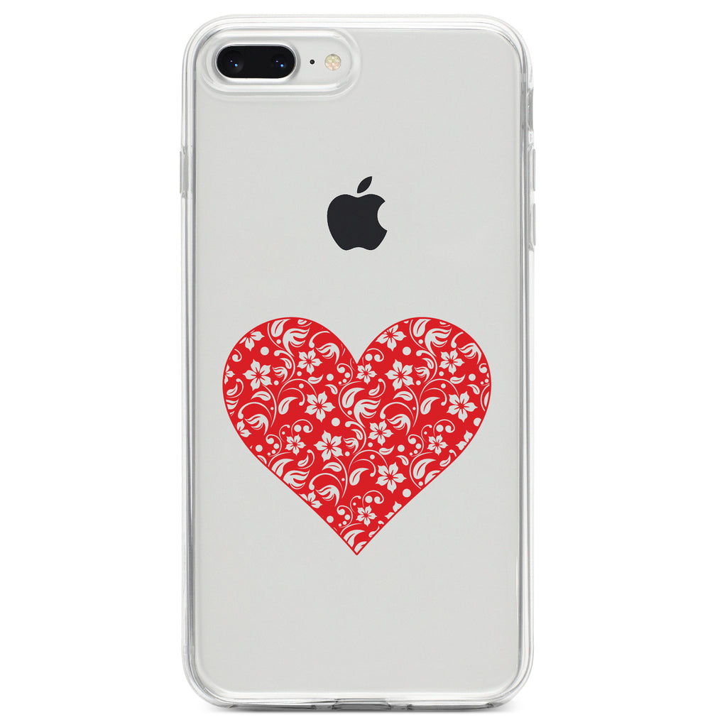 Red Floral Heart Clear Clear Shockproof iPhone Case, view 6