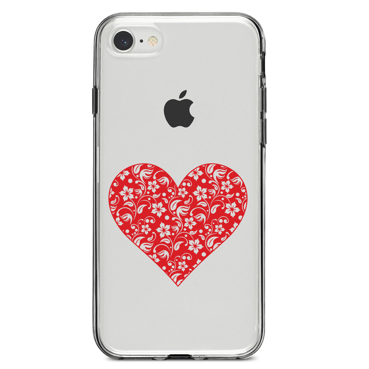 Red Floral Heart Clear Clear Shockproof iPhone Case, view 5