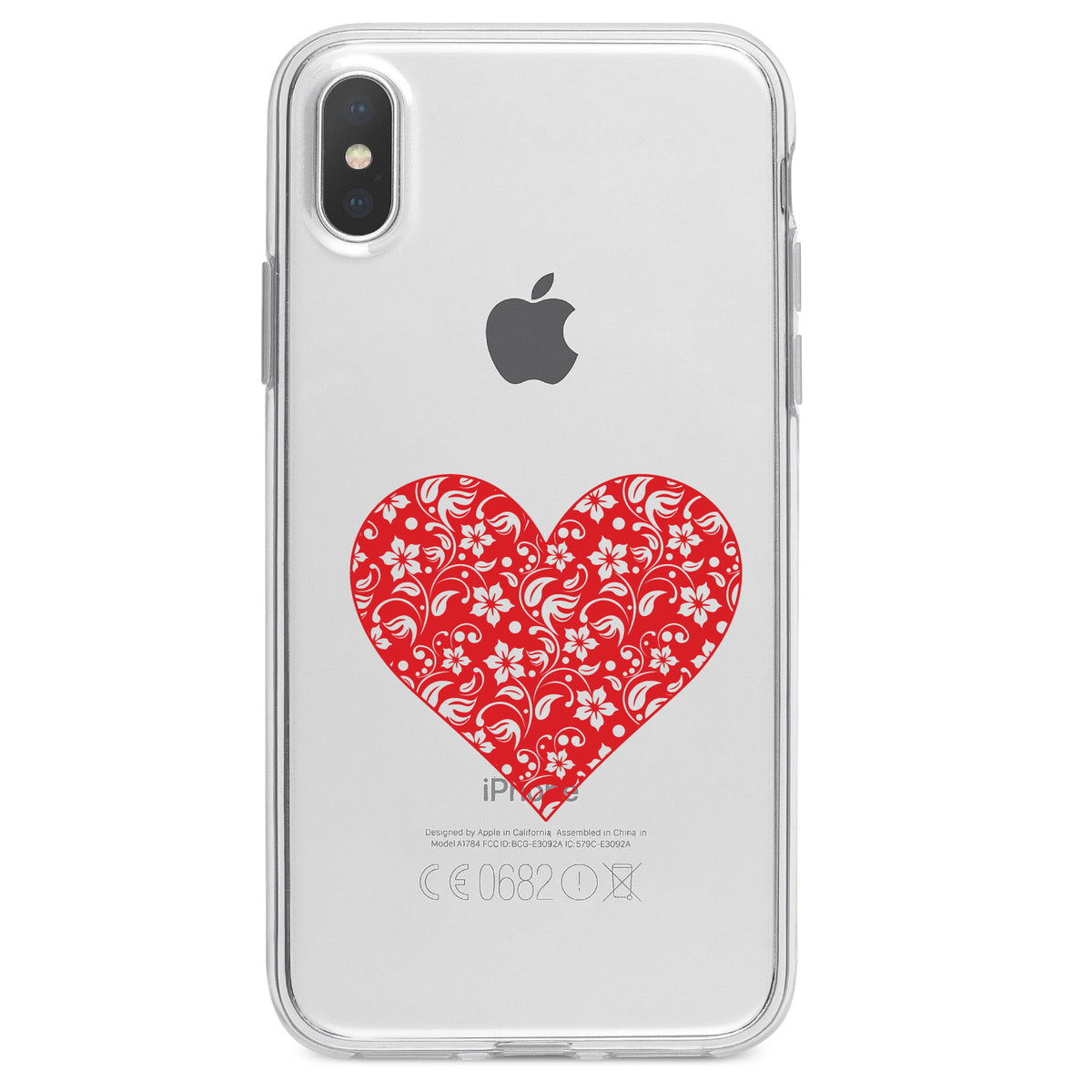 Red Floral Heart Clear Clear Shockproof iPhone Case, view 3