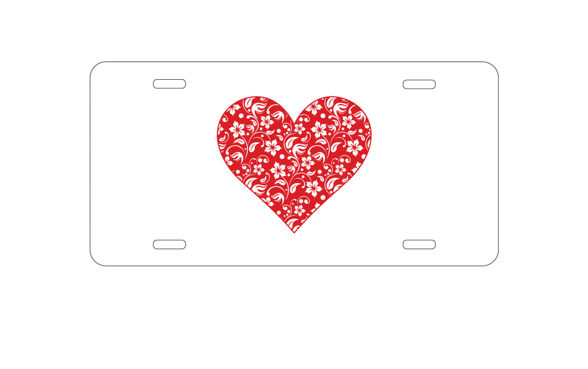 Custom Aluminum Decorative Vanity Front License Plate - Red Floral Heart Clear