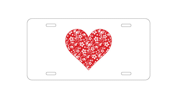 DistinctInk Custom Aluminum Decorative Vanity Front License Plate - Red Floral Heart Clear