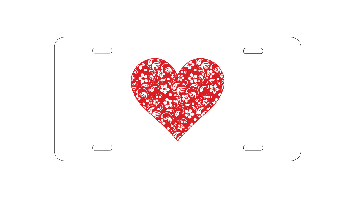 DistinctInk Custom Aluminum Decorative Vanity Front License Plate - Red Floral Heart Clear