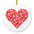 Red Floral Heart Clear Ceramic Ornament