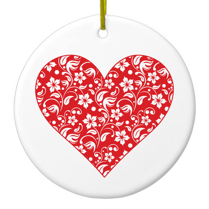 Red Floral Heart Clear Ceramic Ornament