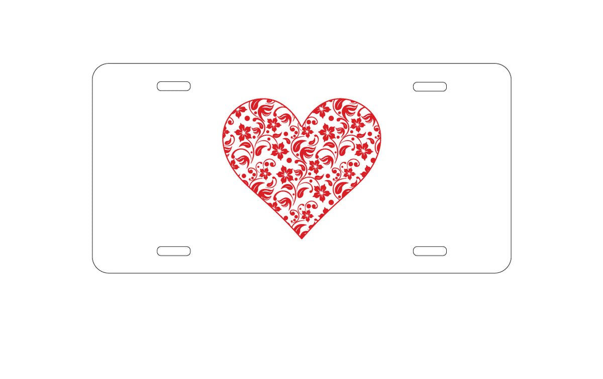 Custom Aluminum Decorative Vanity Front License Plate - Clear Red Floral Heart