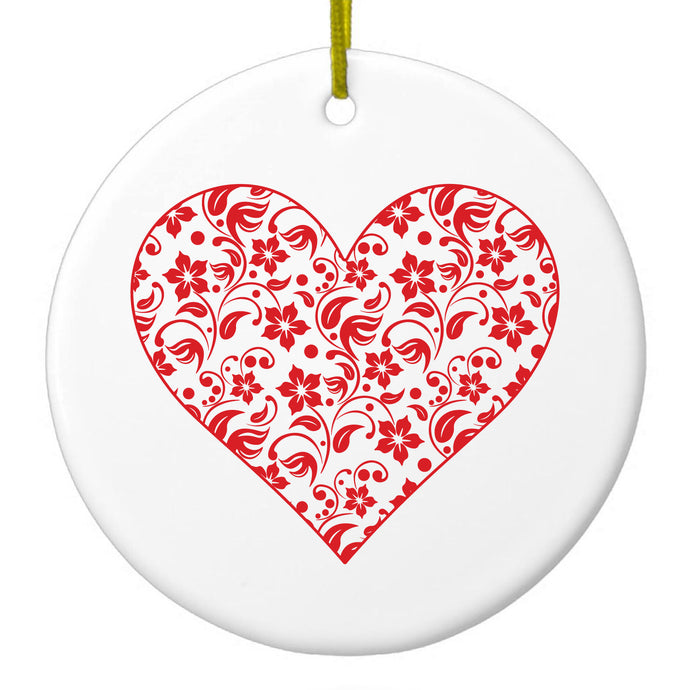 Clear Red Floral Heart Ceramic Ornament