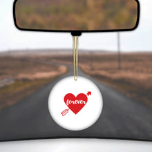 DistinctInk® Hanging Ceramic Christmas Tree Ornament with Gold String - Great Gift / Present - 2 3/4 inch Diameter - Heart Arrow Forever Valentine