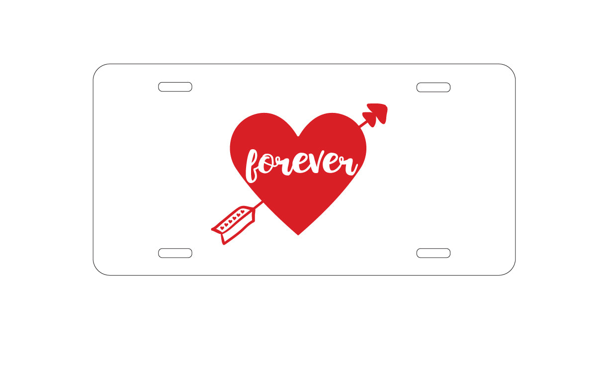 DistinctInk Custom Aluminum Decorative Vanity Front License Plate - Heart Arrow Forever Valentine