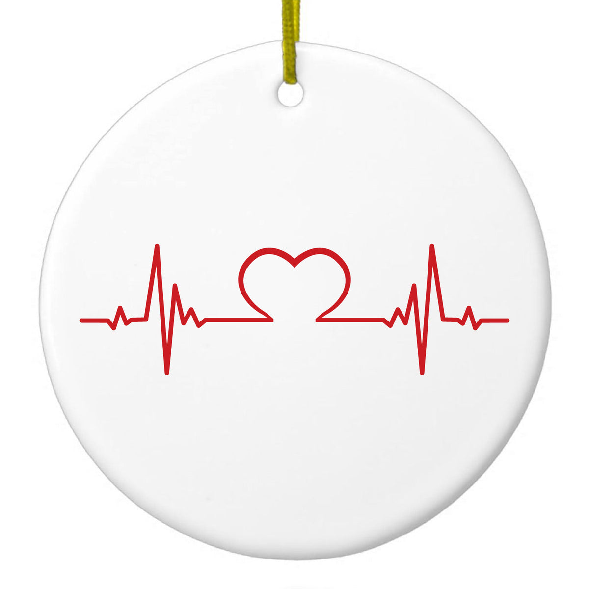 Heart Pulse EKG Red Valentine Ceramic Ornament