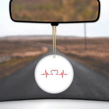 DistinctInk® Hanging Ceramic Christmas Tree Ornament with Gold String - Great Gift / Present - 2 3/4 inch Diameter - Heart Pulse EKG Red Valentine
