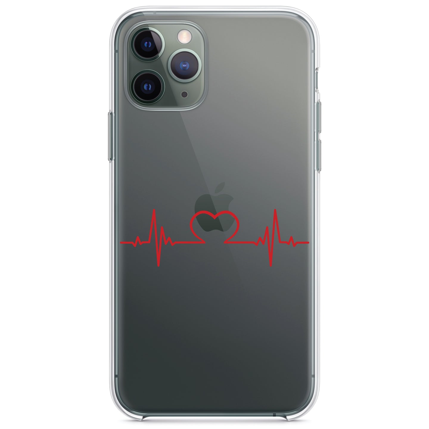 DistinctInk® Clear Shockproof Hybrid Case for Apple iPhone / Samsung Galaxy / Google Pixel - Heart Pulse EKG Red Valentine