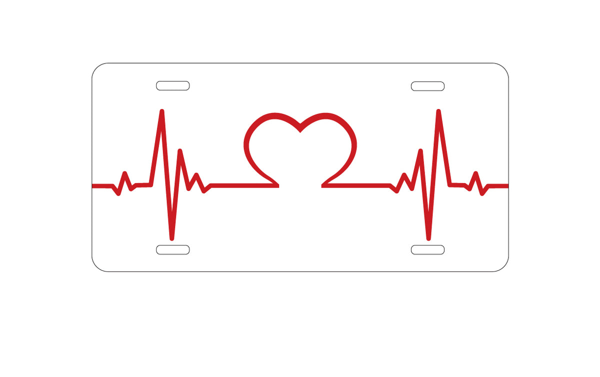 Custom Aluminum Decorative Vanity Front License Plate - Heart Pulse EKG Red Valentine