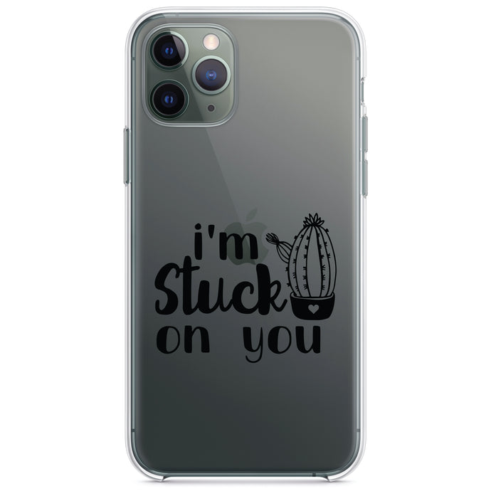 DistinctInk® Clear Shockproof Hybrid Case for Apple iPhone / Samsung Galaxy / Google Pixel - I'm Stuck On You Cactus