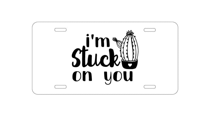 DistinctInk Custom Aluminum Decorative Vanity Front License Plate - I'm Stuck On You Cactus