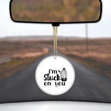 DistinctInk® Hanging Ceramic Christmas Tree Ornament with Gold String - Great Gift / Present - 2 3/4 inch Diameter - I'm Stuck On You Cactus
