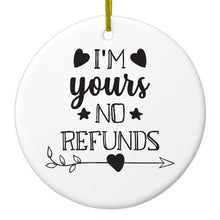 DistinctInk® Hanging Ceramic Christmas Tree Ornament with Gold String - Great Gift / Present - 2 3/4 inch Diameter - I'm Yours - No Refunds