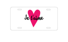 DistinctInk Custom Aluminum Decorative Vanity Front License Plate - Je T'Aime - Pink Heart