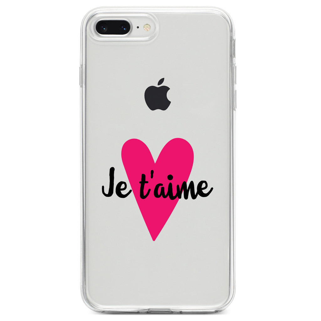 Je T'Aime, Pink Heart Clear Shockproof iPhone Case, view 6
