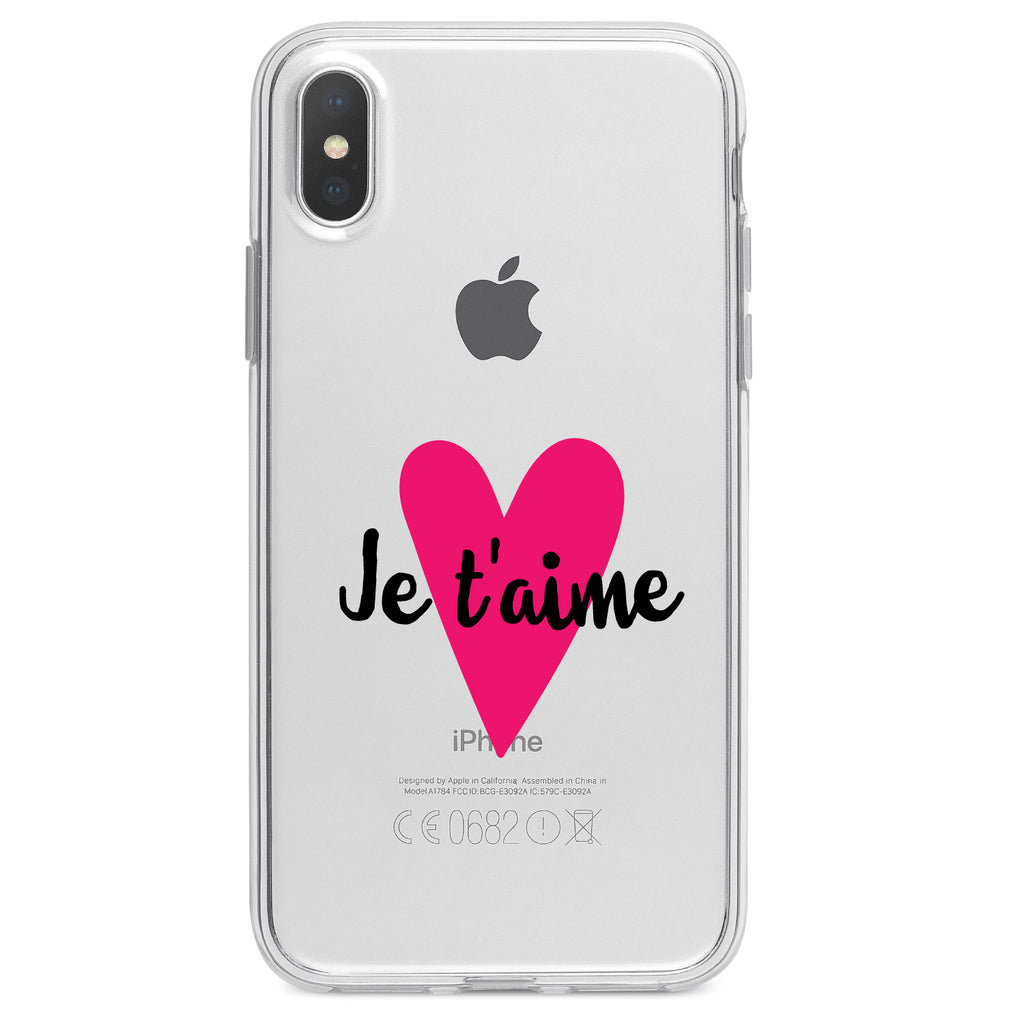 Je T'Aime, Pink Heart Clear Shockproof iPhone Case, view 2