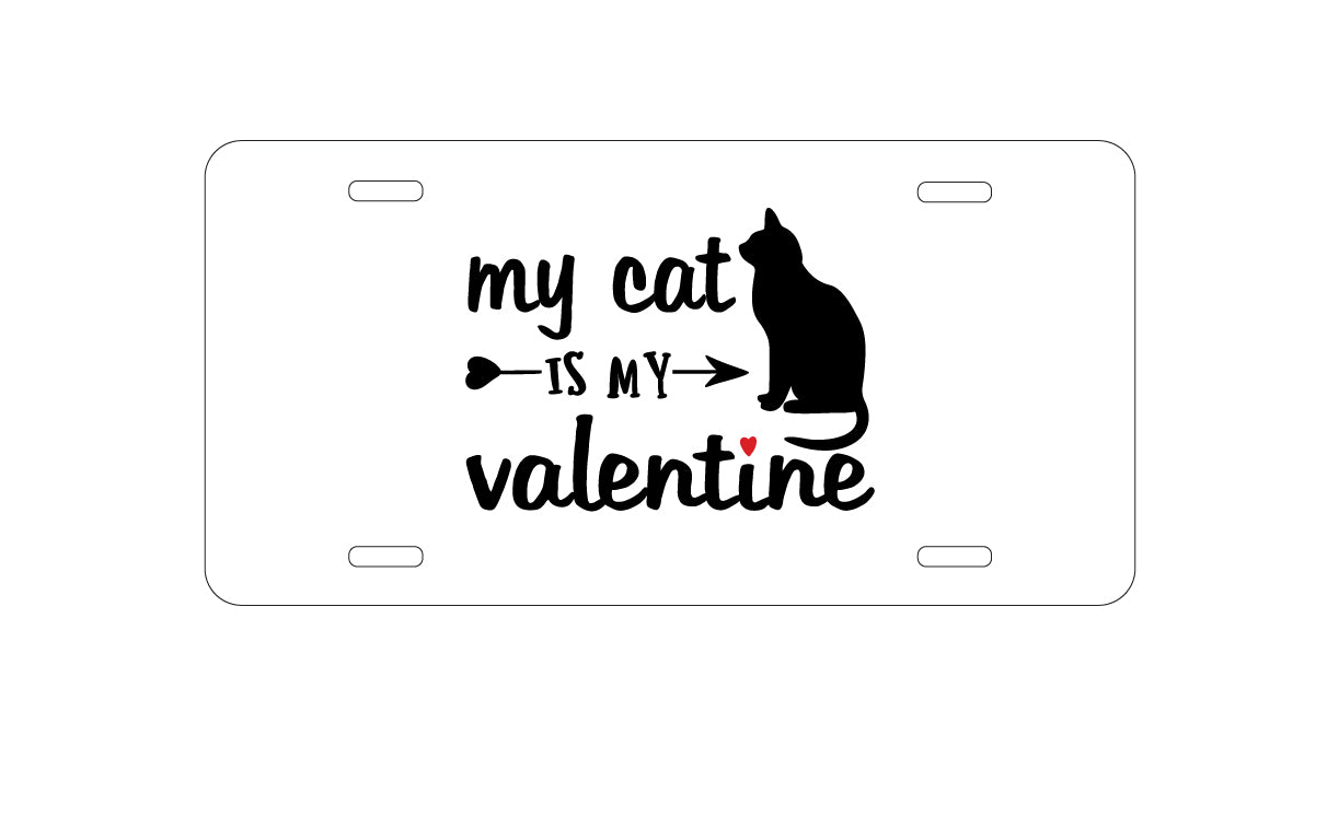 DistinctInk Custom Aluminum Decorative Vanity Front License Plate - My Cat is My Valentine