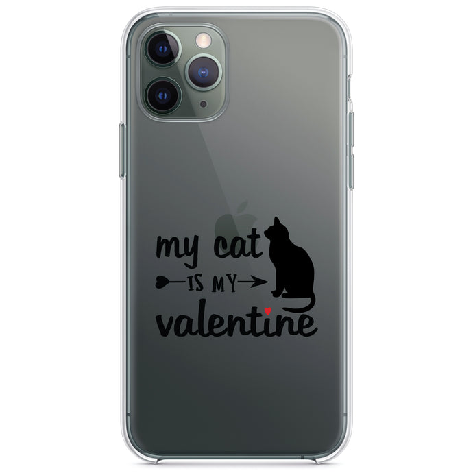 DistinctInk® Clear Shockproof Hybrid Case for Apple iPhone / Samsung Galaxy / Google Pixel - My Cat is My Valentine