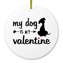 DistinctInk® Hanging Ceramic Christmas Tree Ornament with Gold String - Great Gift / Present - 2 3/4 inch Diameter - My Dog is My Valentine